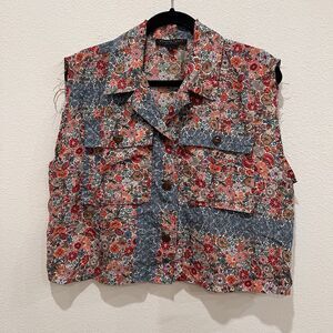 Anthropologie Burning Torch Sleeveless Top Floral Patchwork Silk Distressed Sz S